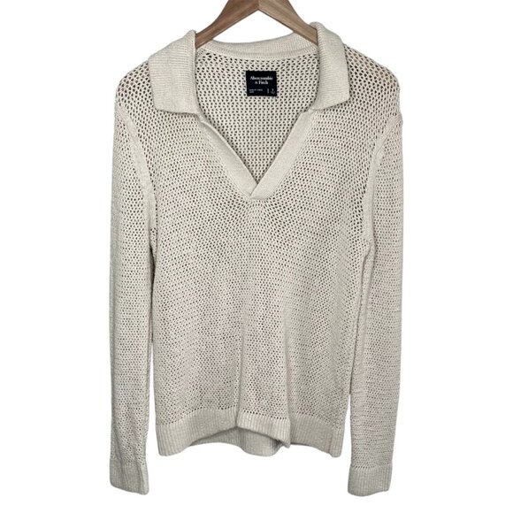 Abercrombie & Fitch Mens Vintage Inspired Cream Knit Collared Shirt Small - Picture 1 of 11